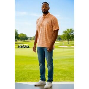 IZOD Golf Men's XXL Orange Stripe Short Sleeve Polo Shirt‎ Swingflex Cool FX